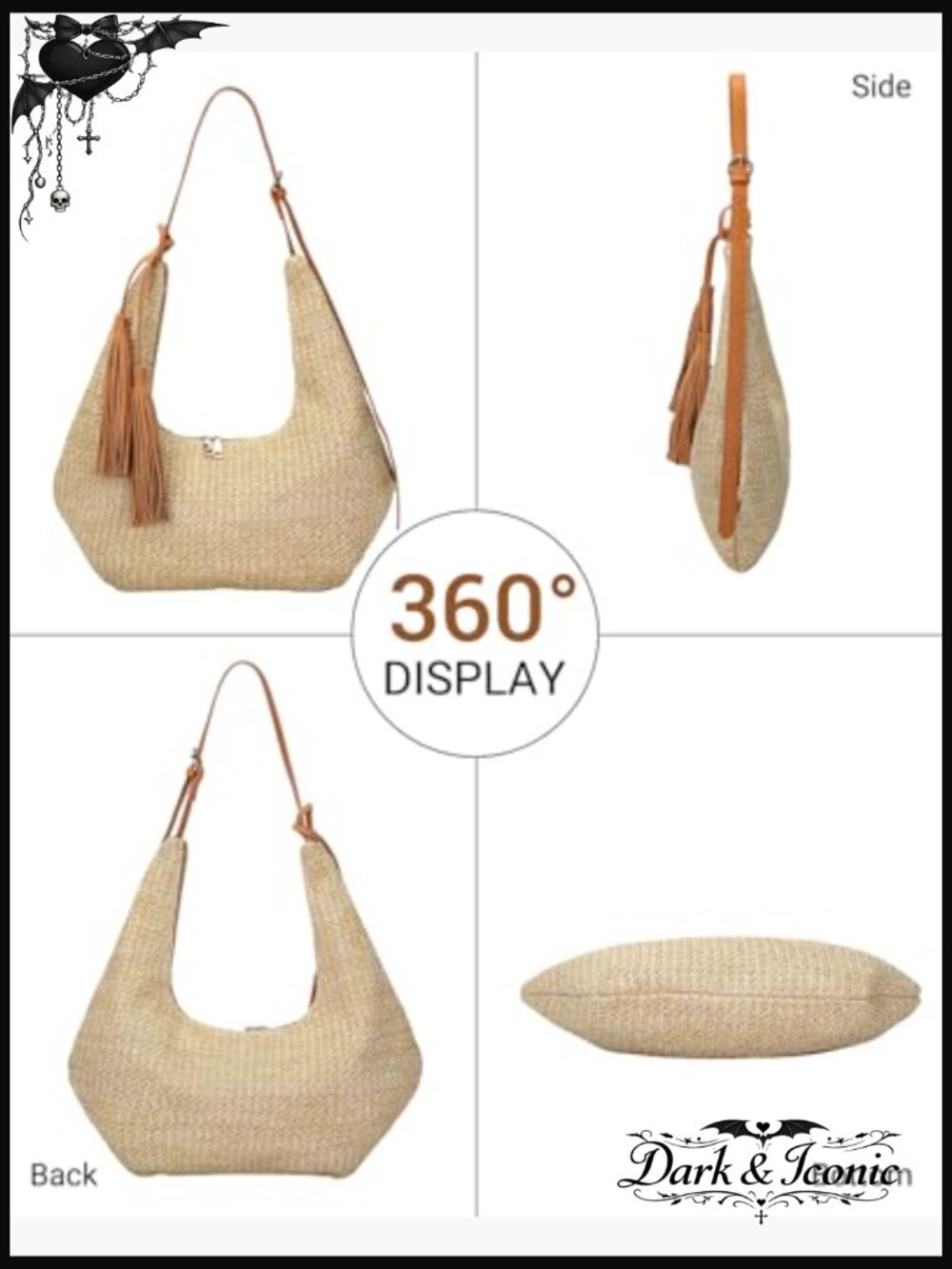Hobo Shoulder Bag for Women Summer Beach Crescent Crossbody Purse - Picture 4 of 7